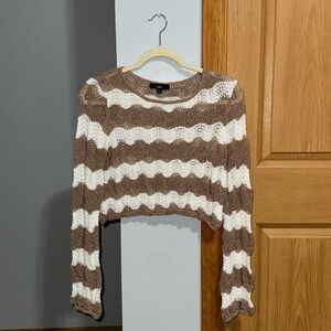 Lulus Natural Sweetheart Tan and White Striped Crochet Sweater Womens Size Large